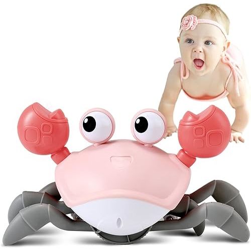 control future Baby Girl Toys Tummy Time: Pink Crawling Crab Babies Montessori Toy Learning 36 Months 3 Year Old Birthday Infant Girls Valentines Day Gifts Stuff 0 1 2 Essentials