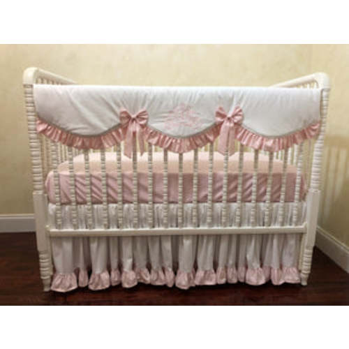 Cinderella Crib Bedding in White and Pale Pink, Fairy Tale Nursery Bed - Just Baby Designs