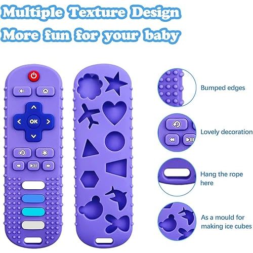 Baby Teething Toys, Food Grade Silicone Teether for Babies 3 6 12 18 Months, TV Remote Shape Toddlers Chew Toys, Freezer BPA Free (Pink RC)