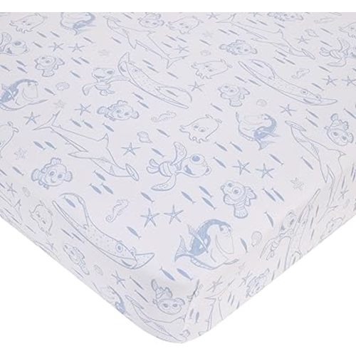 Disney Finding Nemo Cutest Little Catch Light Blue, and White Nursery Fitted Crib Sheet