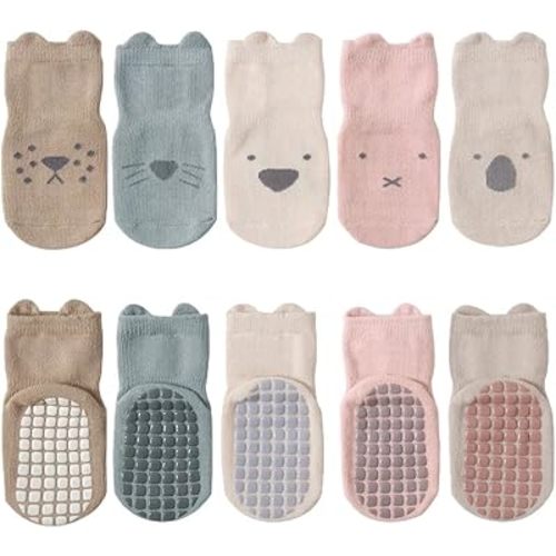 5 Pairs Baby Little Kids Anti-slip Socks Cotton non skid Ankle Socks Animals