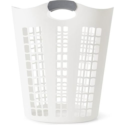 Gracious Living Laundry Basket, Easy Carry Flex Collapsible Hamper, 87.5 Liters, White - Large Plastic Clothes Storage Organizer for Home, Bathroom, and Bedroom