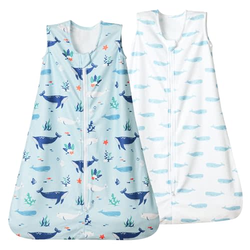 david's kids Micro Fleece Baby Sleep Sack 6-12 Months, Soft Warm Baby Wearable Blankets with 2-Way Zipper, 2 Pack Comfy Sleeping Bags for Infant Newborn Boys Girls Neutral, Medium Size, Ocean Animal