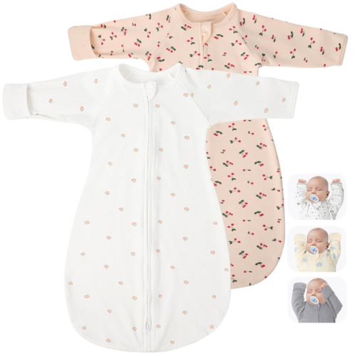 2 Pack Transitional Swaddle Sack with Arms Up Length Sleeves & Mitten Cuffs, Sleeping Sack Bag 2 Ways Zipper, Wearable Swaddling Blanket for Newborns Baby Snug Fit Calms Startle Reflex