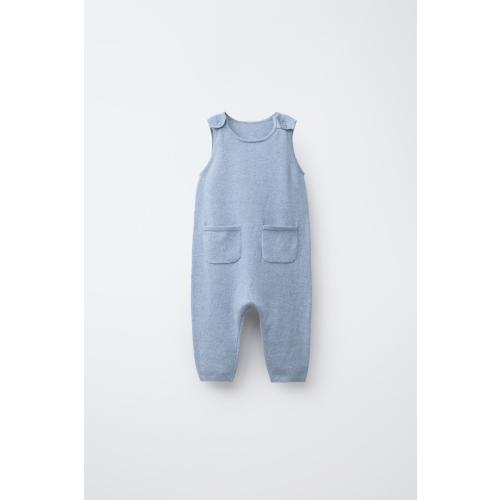 COTTON SILK KNIT OVERALLS - Blue marl (6-9 mo)