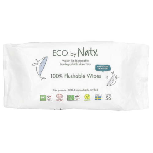 Naty 100% Flushable Wipes, Fragrance Free , 56 Wipes