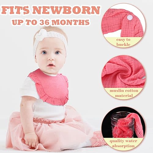 Seematn 10 Pcs Baby Muslin Bibs Drool Bibs Bandana Ruffle Soft Cotton for Newborn Baby Infants Girl Teething Toddlers Boy