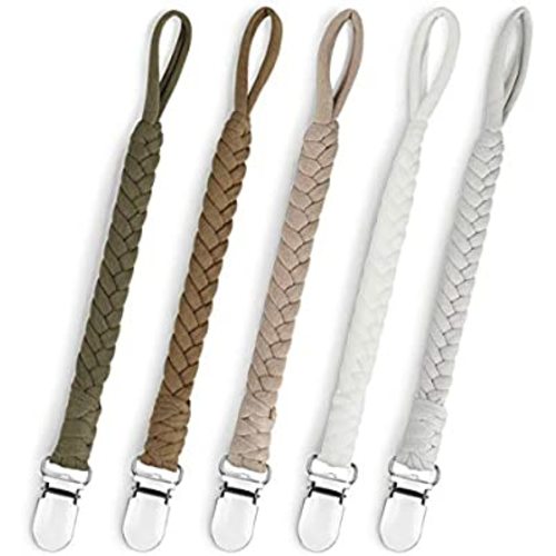 Pacifier Clip for Boys and Girls Binky Holder Pacifier Holder Leash Smoother Clip Handmade Braided Fits All Pacifiers -Modern Unisex Baby Birthdays Gift(5 Pack)