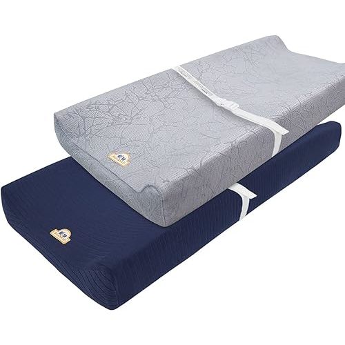 BlueSnail Changing Pad Cover, Strechy Ultra Soft Chaning Pad Sheet 2 Pack (Gray+ Navy)