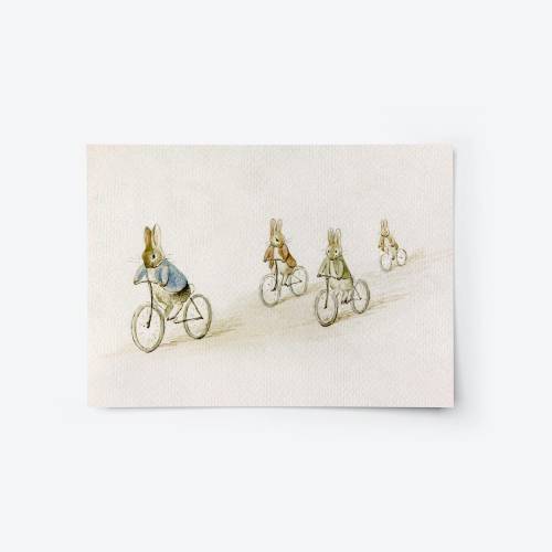 Peter Rabbit, Vintage Bunny Nursery Wall Art, Nursery Wall Art, Rabbit Art Print, Baby Shower Gift, Benjamin Bunny Friends on Bicycles