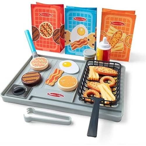 Melissa & Doug Flip & Fry Grill Play Set with Water Wow!® Kids Kitchen Playset with Color Changing Play Food, Preschool Toys for Girls & Boys Ages 3+