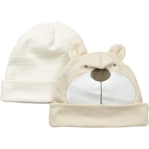 Gerber Unisex-Baby Newborn 2 Pack Novelty Caps Bear, Brown, 0-6 Months