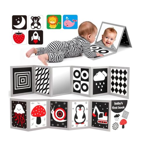 Black and White High Contrast Baby Books Flash Cards Tummy Time Mirror Toys Newborn Toys 0 3 Months Brain Development Infant Stimulating Sensory Toy 0-3 3-6 2 4 5 Months old Baby Boy Girl Shower Gifts