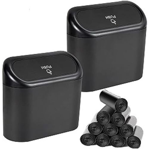 2 Packs Mini Car Trash Can Bin with Lid and 150pcs Trash Bags,Car Trash Can Bin,Car Garbage Trash Can Storage for Front Back Seat Accessories (2)…