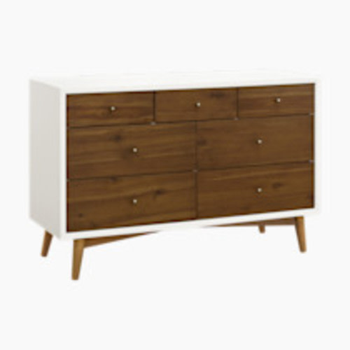 babyletto Palma 7-Drawer Double Dresser - Warm White With Natural Walnut