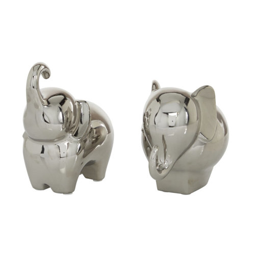 Novogratz Set Of 2 Silver Porcelain Contemporary Elephant Sculpture, 6", 7" & Reviews | Wayfair