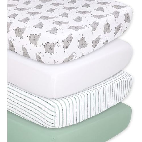 The Peanutshell 4-Pack Fitted Crib Sheet Set - Super Soft & Breathable Baby Girl or Boy Crib Sheets, Nursery Decor, Fit for Standard Mattress Cover- Elephant