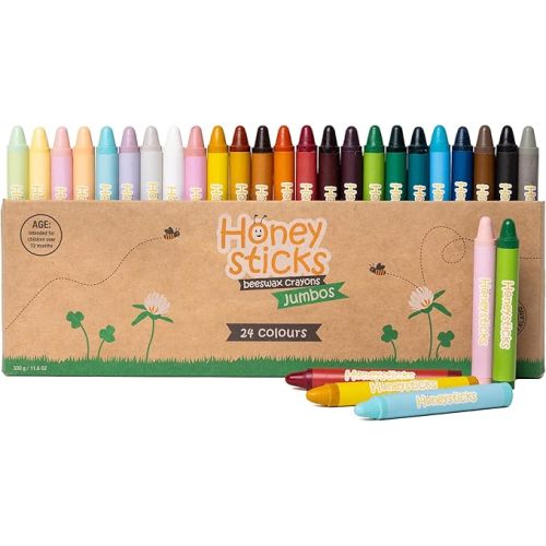 Honeysticks Jumbo Crayons (24 Pack) - 100% Pure Beeswax, Non-Toxic, Unbreakable, Eco-Friendly Crayons for Kids 2-8