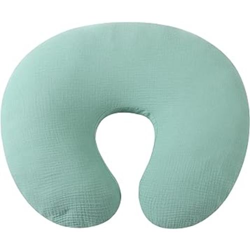 Muslin Nursing Pillow Cover Soft 100% Cotton Feeding Pillow Slipcover Fits Standard Infant Nursing Pillow or Positioner for Boy and Girl, Green