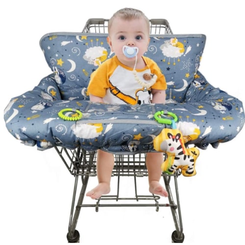 Shopping cart Cover, cart Cover for Babies, Padded high Chair Cover, Split Reversible seat Cushion, Cell Phone Pouch, Collection Pocket, Neutral for boy or Girl