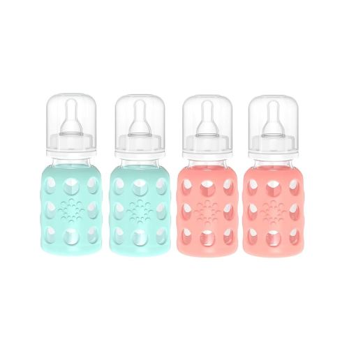 Lifefactory Glass Baby Bottle BPA Free | Protective Silicone Sleeve | 4 oz Pack of 4 | Mint & Cantaloupe