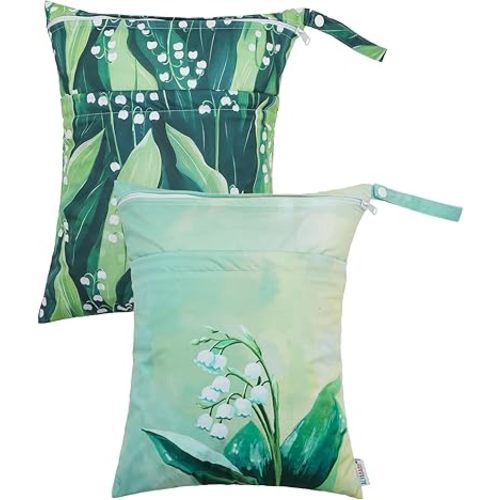 ALVABABY 2pcs Cloth Diaper Wet Dry Bags Waterproof Reusable with Two Zippered Pockets Travel Beach Pool Daycare Soiled Baby Items Yoga Gym Bag for Swimsuits or Wet Clothes 2LM13