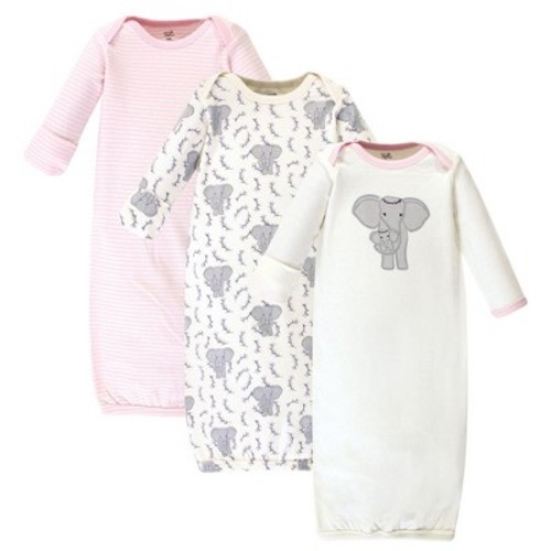 Touched by Nature Baby Girl Organic Cotton Long-Sleeve Gowns 3pk, Girl Elephant, 0-6 Months