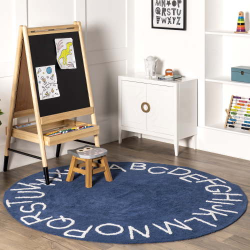 nuLOOM Kids Washable Round Alphabet Rug, 6', Navy