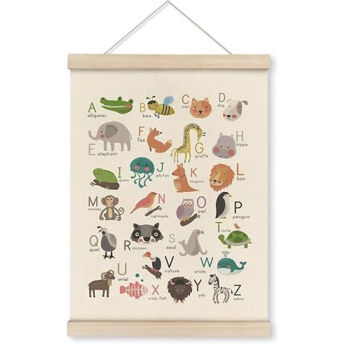 HRQKO Alphabet Poster Hanger Frame, Nursery Wall Decor, Animal Nursery Poster Wall Art with Wooden Frames, Alphabet Banner Wall Hanging Decor for Kids Room Toddlers,12x16 Inch