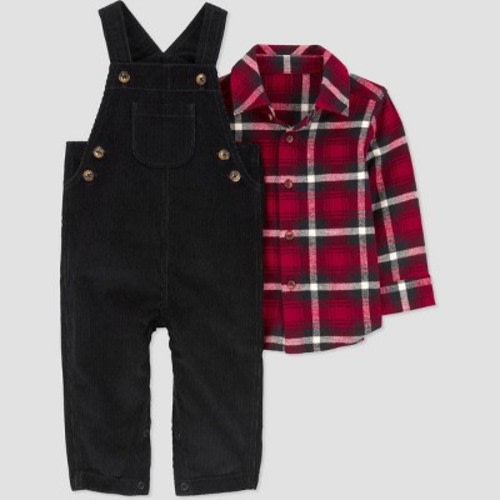 Carter's Just One You®️ Baby Boys' Plaid Denim Overalls Set - Red/Black 3M