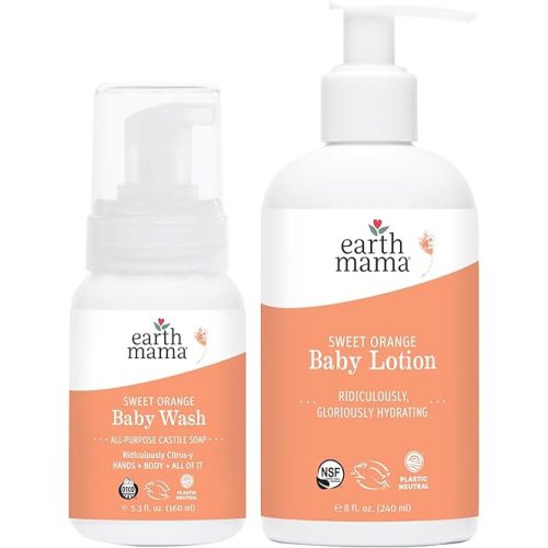 Earth Mama Bathtime Bundle | Sweet Orange Castile Baby Wash & Moisturizing Calendula Lotion