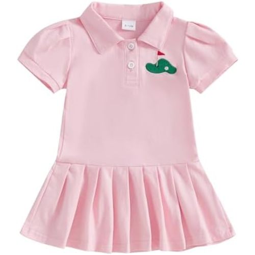 Toddler Baby Girl Golf Outfit Short Sleeve Golf/Baseball Embroidery Dress Polo A-Line Dress Sprots Summer Clothes
