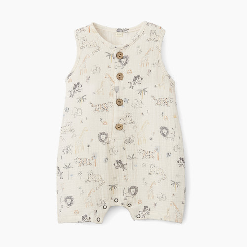 Elegant Baby Organic Muslin Button Down Shortall - Safari, 3-6M