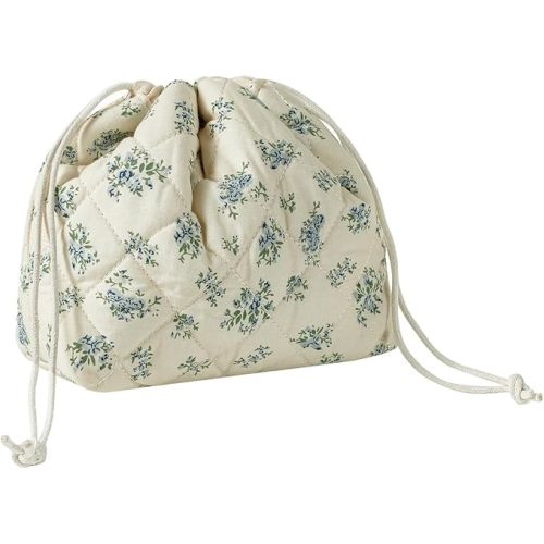 Cotton Quilted Drawstring Organizing Bag（11Blue Flower）