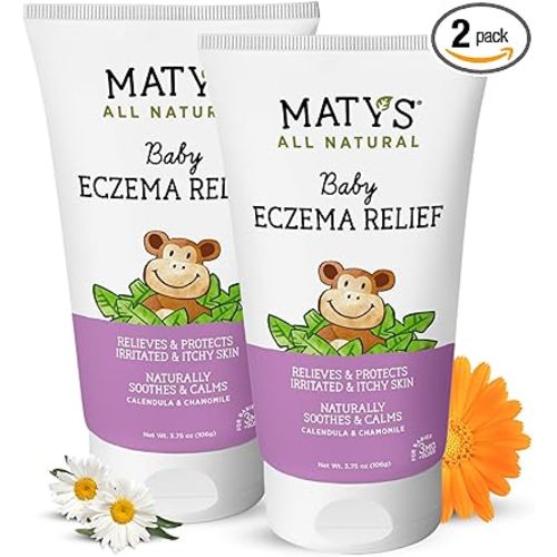 Matys Baby Eczema Relief Cream, Relieves & Protects Dry Itchy Sensitive Skin from Flare Ups, Steroid Free, Safe for Kids & Babies 3 Months + with Calendula, Lavender, & Chamomile, 2 Pack, 3.75 oz each - Eczema Relief 3.75 Ounce (Pack of 2)