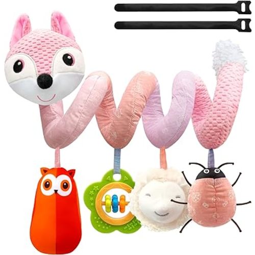 Car Seat Toys Infant Toys 0-6 Months, Newborn Toys Stroller Toys Baby Toys 0-3 Months Developmental for Carseat Stroller Crib with Music Rattles Teether for 0 3 6 9 12 Boys Girls - Pink