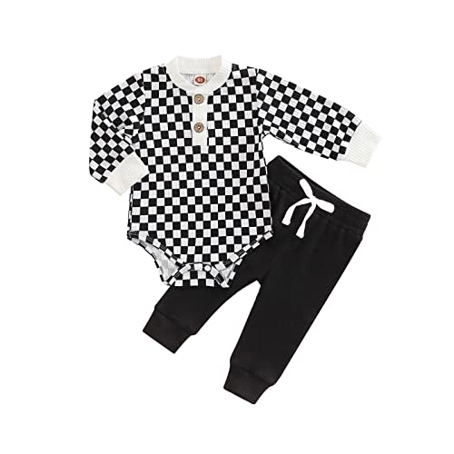 Newborn Baby Boy Girl Clothes Ribbed Knitted Cotton Long Sleeve Romper Long Pants Solid Color Fall Winter Outfits