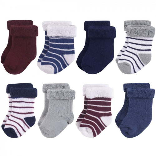 Hudson Baby Infant Boy Cotton Rich Newborn and Terry Socks, Stripe Boy, 0-6 Months