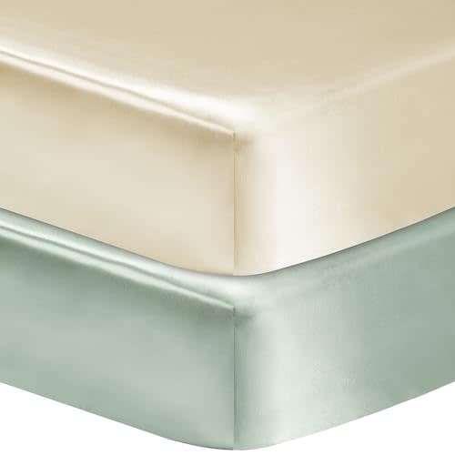 GUNTAIL 2 Pack Satin Soft Crib Sheet for Baby with Sensitive Hair Silky Baby Mattress Sheet Pink and Violet Unisex 52x28in (Satin Brown & Green)