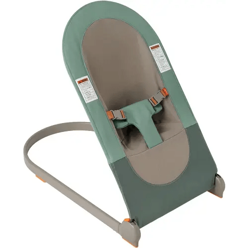 Boon Slant Portable Baby Bouncer - Folding Baby Seat for Infants - Lightweight Portable Baby Chair with Machine Washable Fabric and 3-Point Harness - Dark Green