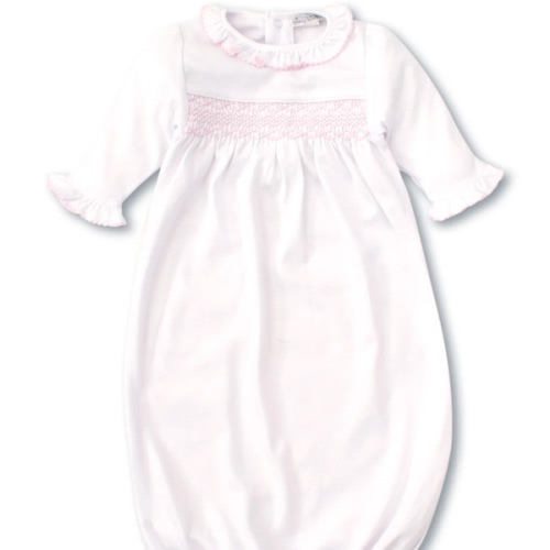 Hand Smocked CLB Charmed White/Pink Sack Gown