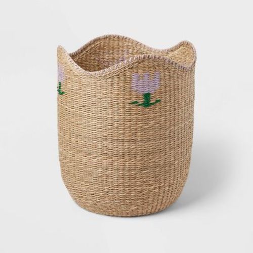 XL Woven Kids' Storage Basket with Purple Flower - Pillowfort™