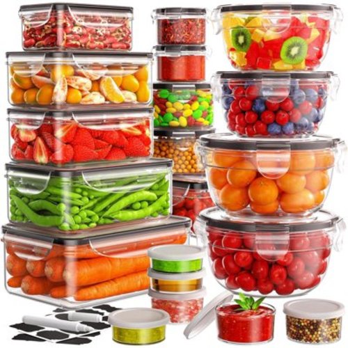40 Pcs Food Storage Containers with Lids(20 Lids &20 Containers), Airtight Leakproof Meal-Prep Containers for Kitchen Storage Reusable Plastic Microwave/Dishwasher Safe with Labels & Pen