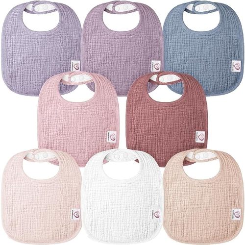 Bearmoss Muslin Baby Drooling Bibs 8 Pack, 100% Cotton Square Adjustable Bandana Bibs Gift for Baby Girls Boys Teething Drool