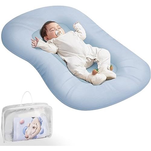 Baby Lounger - Baby Lounger for Newborn, Infant Lounger for Home and Travel, Soft Cotton, Newborn Babies Essentials Gifts, ZumaBlue