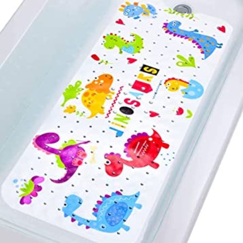Bath Mat for Tub for Kids Dinosaur Non Slip Bathtub Mat for Baby Toddler 40X16 Inch Long Anti Skid Bathroom Shower Mat with Suction Cups & Drain Holes