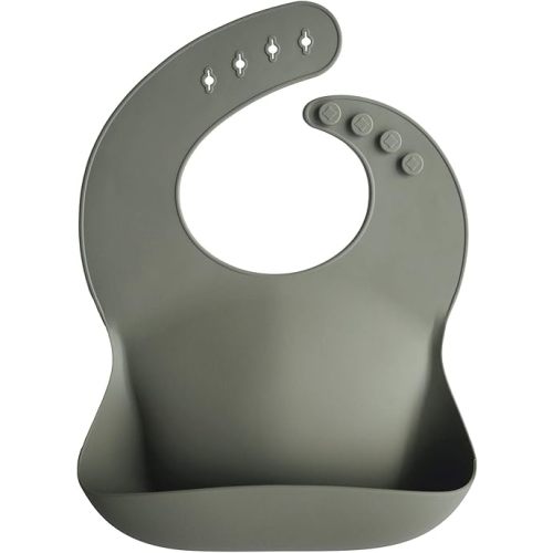 mushie Silicone Baby Bib | Adjustable Fit Waterproof Bibs (Silver Sage)