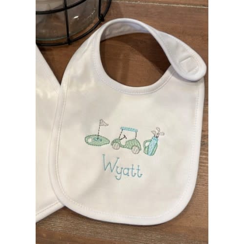 Golf Theme Baby Bib and Burp Cloth Set, personalized, embroidered