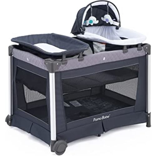 Pamo Babe Deluxe Baby Playard with Foldable Mattress, Large Changing Table, Detachable Childcare Center (Grey)