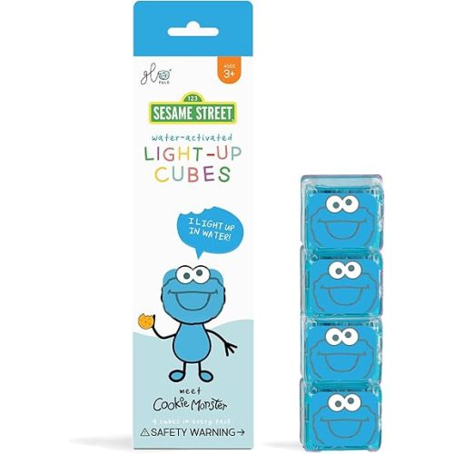 Glo Pals x Sesame Street Water-Activated Light-Up Cubes for Sensory Play (Cookie Monster - Cubes Only)